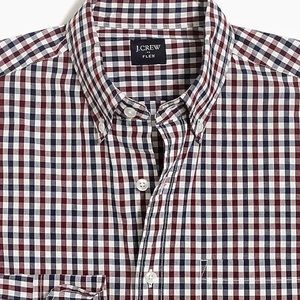 J Crew Gingham regular flex Oxford shirt burgundy